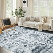 Hasoo Area Rug Machine Washable Rug Small Throw Carpet Persian Area Rug Non Slip Distressed Area Rug Oriental Rug for Living Room Bedroom Kitchen, Grey 4' x 6'